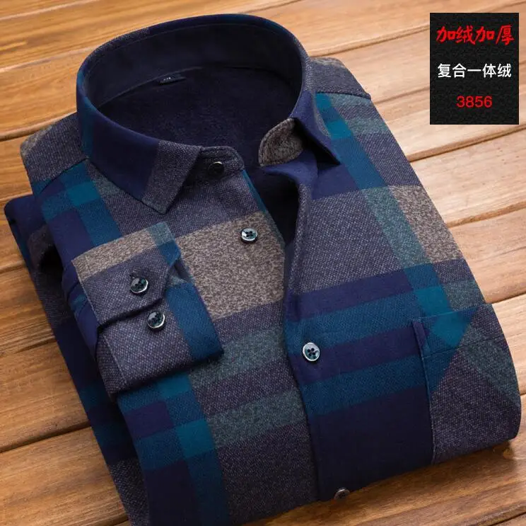 

2020 New winter Men's Long Sleeve Plaid Shirt Thick Velvet Casual Shirt Men 4XL