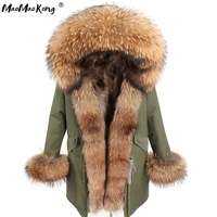 maomaokong real fox fur coat winter jacket women long parka natural raccoon fur collar hood thick warm real fur liner parkas