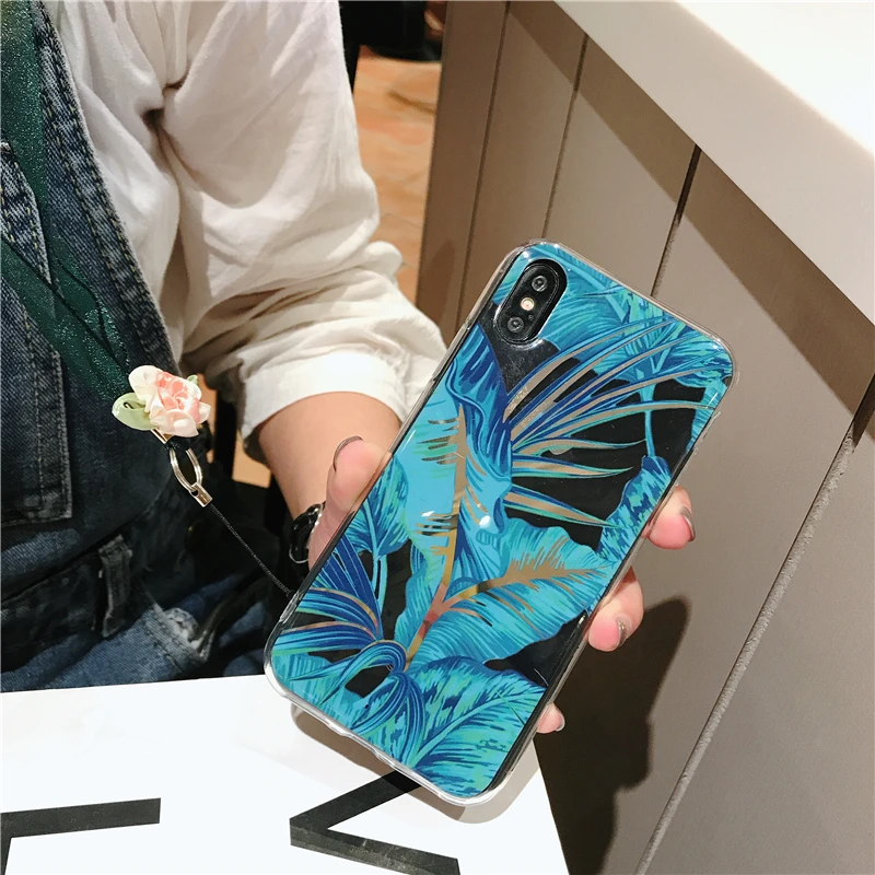 Роскошный глянцевый чехол для телефона с цветочными листьями iPhone 12 Pro Plus 7 8