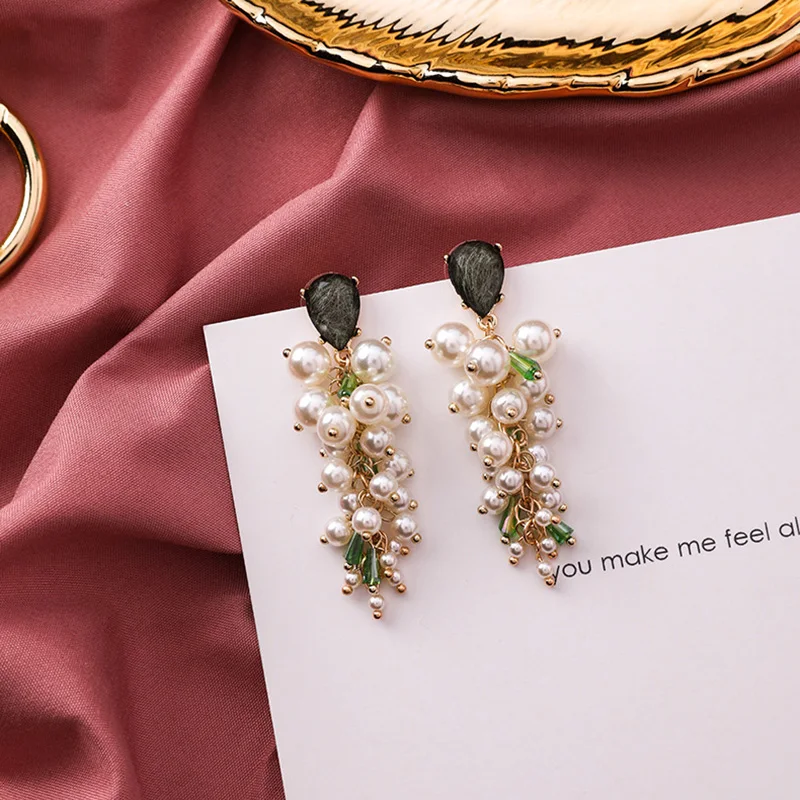 Корейский имитация жемчуга бусины строка Aretes длинные висячие серьги для женщин