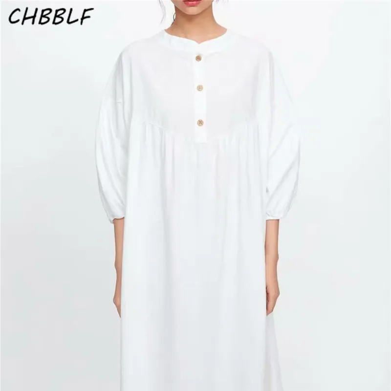 CHBBLF женское однотонное прямое платье миди с круглым вырезом и рукавами три