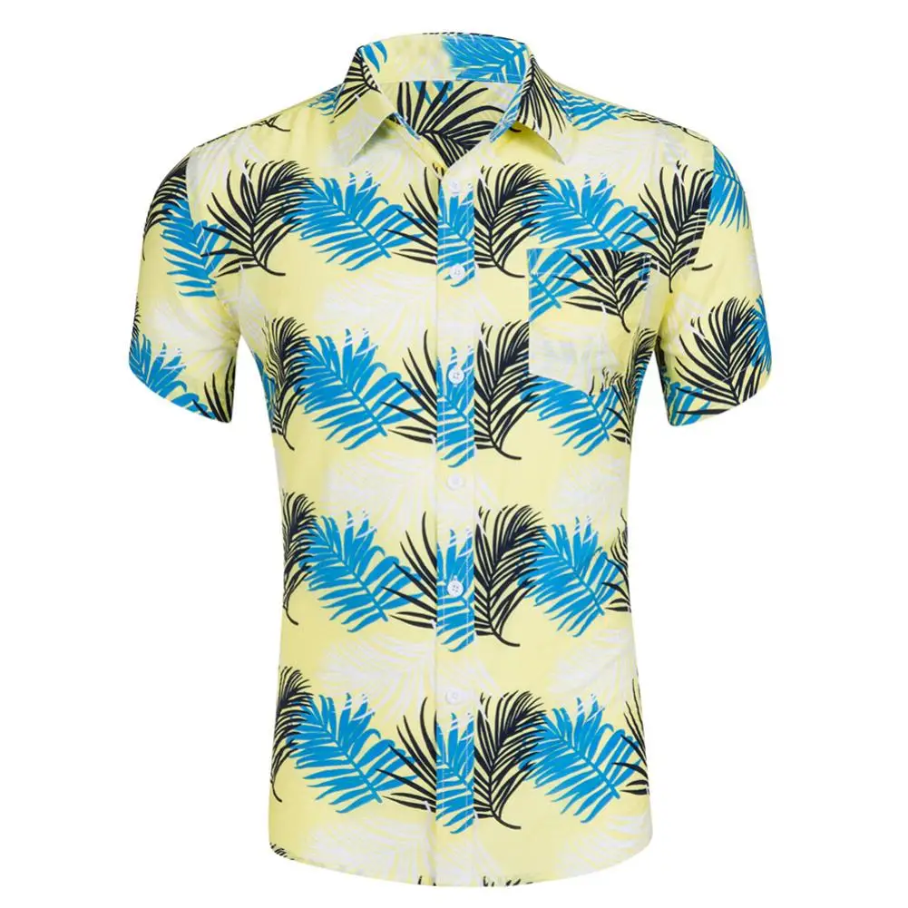 2019 New Fashion Hawaiian Pineapple Leaves Print Casual Shirts Clothing Men Turn Down Collar Short Sleeve Beach Party Shirt Tops | Мужская