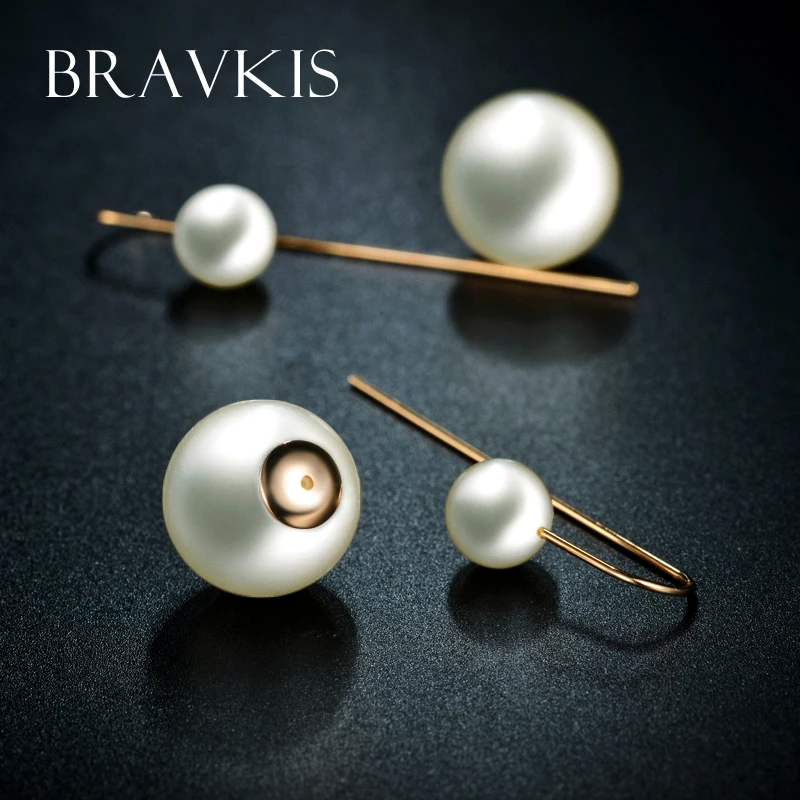 Серьги BRAVEKISS с искусственным жемчугом двусторонние серьги для женщин пусеты