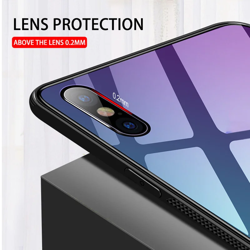 Закаленное стекло чехол для iPhone 7 8 X XS XR 6 6 S плюс градиент Цвет Blue Ray Аврора кожи задняя крышка для iPhone XS Max XR чехол
