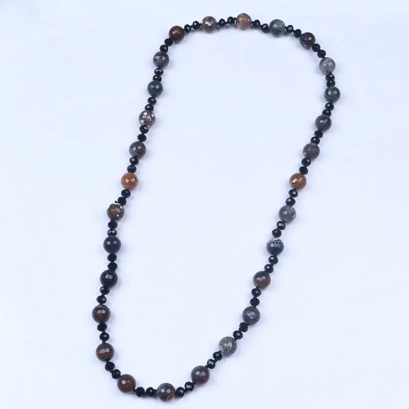 Колье из граненого камня 14 мм ожерелье коричневого с черным кристаллом