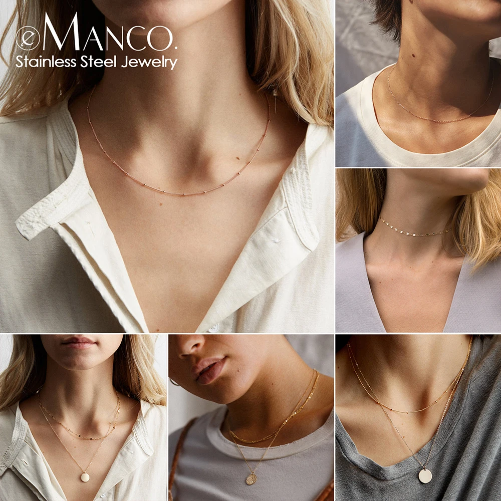 eManco layered chains long necklace women gold color link chain necklace pendant choker necklace for women fashion jewlery