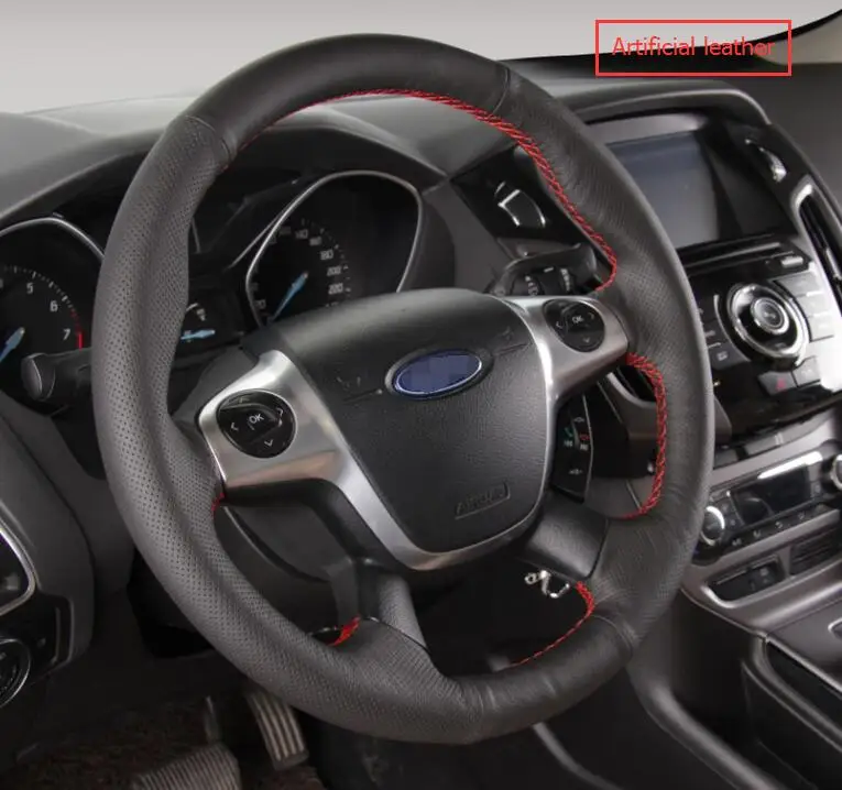 black artificial Оплетка на руль для Ford Focus 3 2012- KUGA Escape 2013- C-MAX 2011- кожаный чехол на руль - Название цвета: black artificial