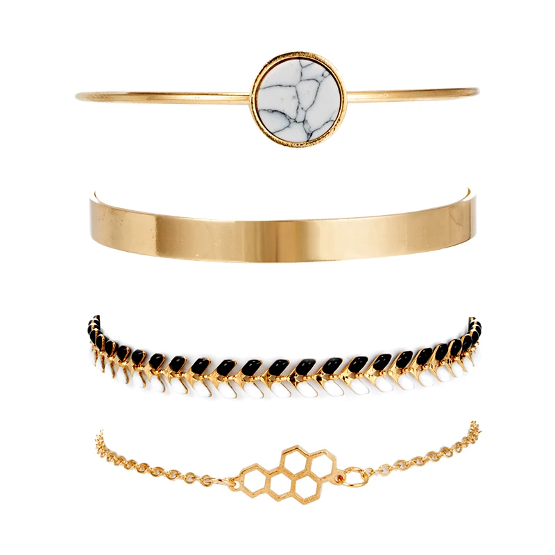 4 Pcs /Sets Gold Color Bohemian Bracelet Cool Set Geometric Charm Wrist Chain Women | Украшения и аксессуары