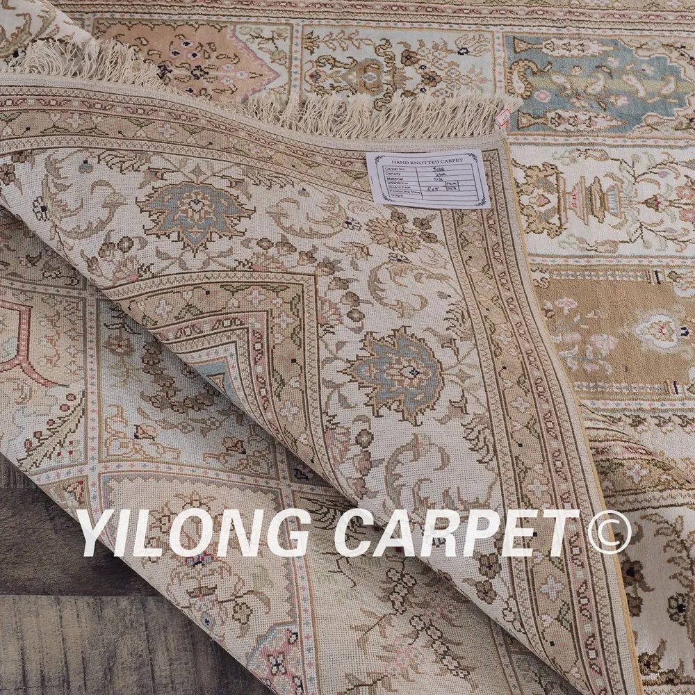 

YILONG 6'x9' Tabriz silk carpet vantage four seasons hand knotted oriental area silk rug (J03B6x9)