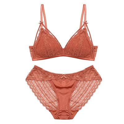 Orange With Panties Женский треугольный бюстгальтер пуш-ап с мягкой чашкой бюстгальтер французская Романтика мягкое Полосатое белье нижнее белье розовый зеленый синий s m l xl Плюс размер бюстгальтер - Цвет: Orange With Panties