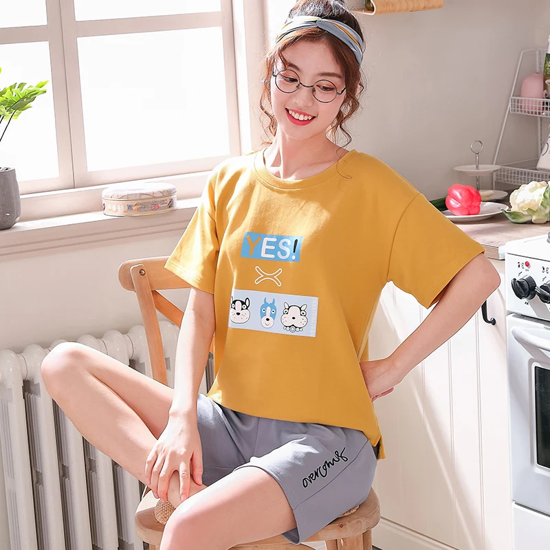 pajama set Женские пижамные комплекты, летние новые женские пижамы с животными, хлопковая повседневная одежда для сна, женские короткие пижамные комплекты, ночная рубашка для сна - Цвет: pajama set