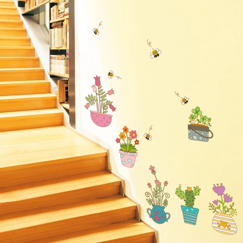 SK7065 горшок растения цветы DIY Наклейка на стену гостиная детская комната диван фон