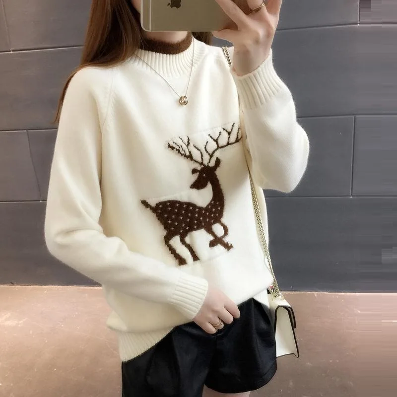 Spring Autumn Winter Sweaters For Women 2019 New Fashion Sweater famous Brand With Deer Decoration Female Wool | Женская одежда