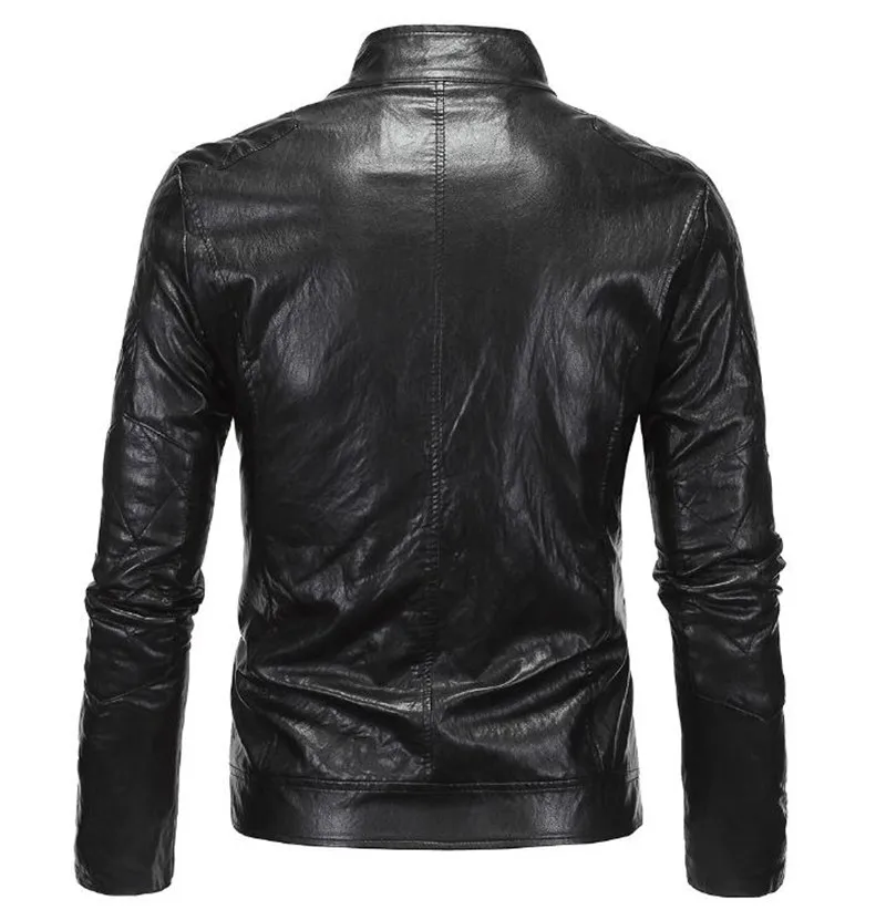 New Retro Mens Motorcycle Jacket PU Leathe Stand Collar Slim Fit Thin Lightweight Classic Biker Punk Moto Jacket Coat Size M-5XL