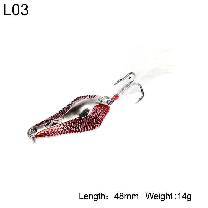 3404-48mm-14g-L03 Kingdom metal Спиннер ложка рыболовные приманки 5 г 7 г 10,5 г 14 г тонущие весы Cicada жесткие приманки с пером тройной крючок снасти 3404 - Цвет: 3404-48mm-14g-L03