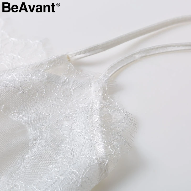 BeAvant Элегантный кружево атлас Майка женская майка Sexy Спагетти ремень дамы