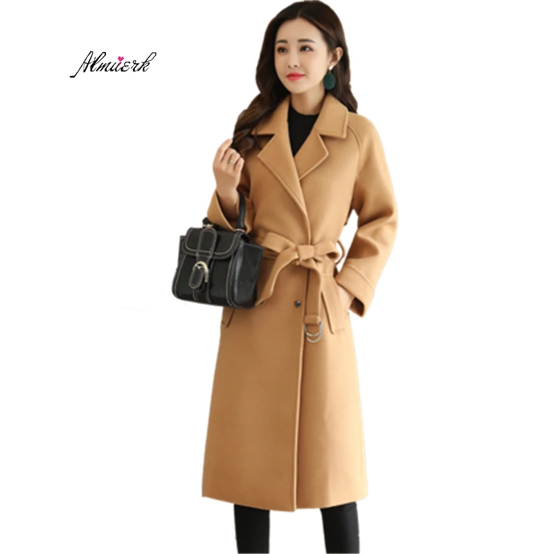 

Female autumn winter woolen jacket 2017 women's fashion slim coat ladies high quality long paragraph solid color woolen coat x17
