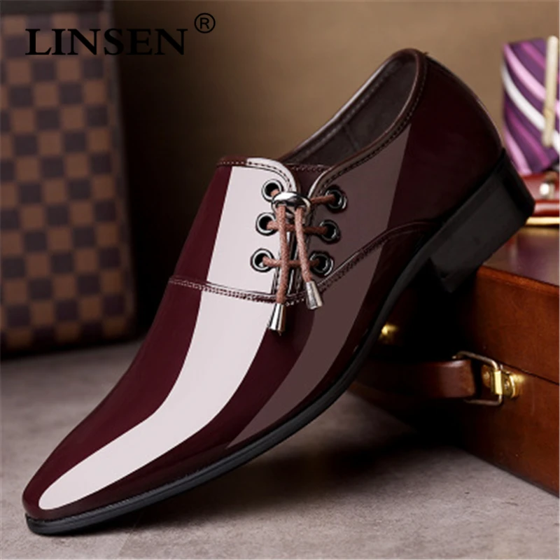 

2019 latest Patent Leather Dress Shoes For Men Metal Pointed Toe Adult Elegant Wedding Zapatos Slip On Casual Oxford Shoes 37-44
