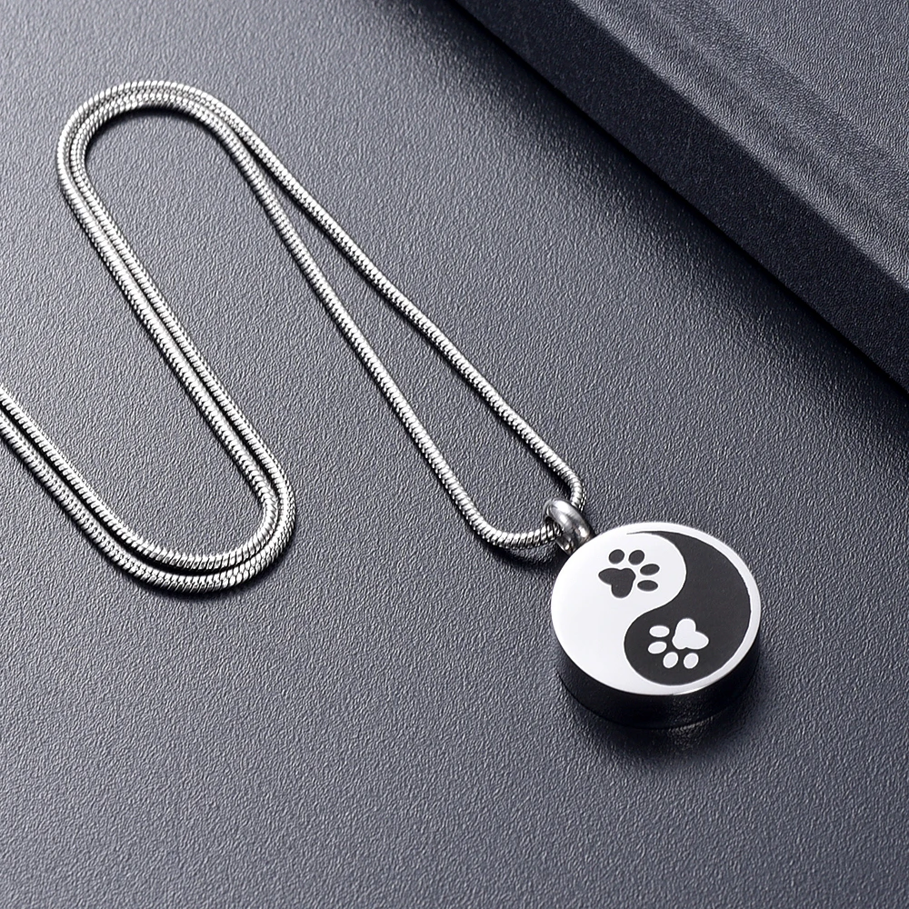 

IJD10745 Yin-Yang Cremation Jewelry Carved Dog/Cat Paw Print Memorial Urn Jewelry For Ashes Made Of 316L Stainless Steel