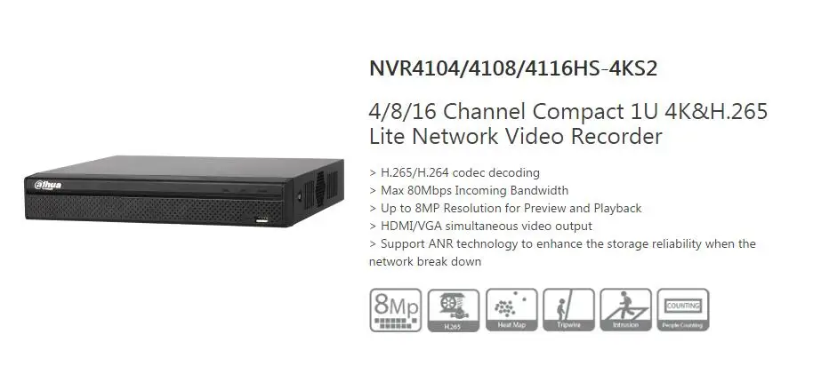 DAHUA NVR4116HS-4KS2 16Ch 4K до 8MP и H.265 NVR 1U Lite onvif nvr видео alhua рекордер HDMI/VGA одновременный muilt-язык
