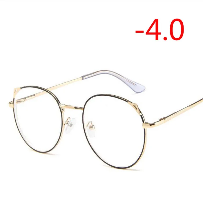 Myopia 400 Для женщин в ретро-стиле с украшением в виде кошачьих ушек готовой близорукость очки металлический каркас овальной формы с короткими зрения глаз-1,0-1,5-2,0-2,5-3,0-3,5-4,0 - Цвет оправы: Myopia 400