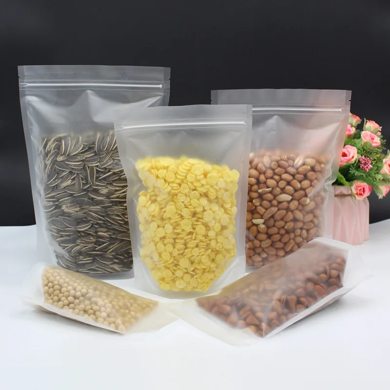 

Ferimo 100pcs Scrub Transparent Ziplock Bag Tea Dry Fruit Flower Nut Seal Zipper Stand Up Packing Bags