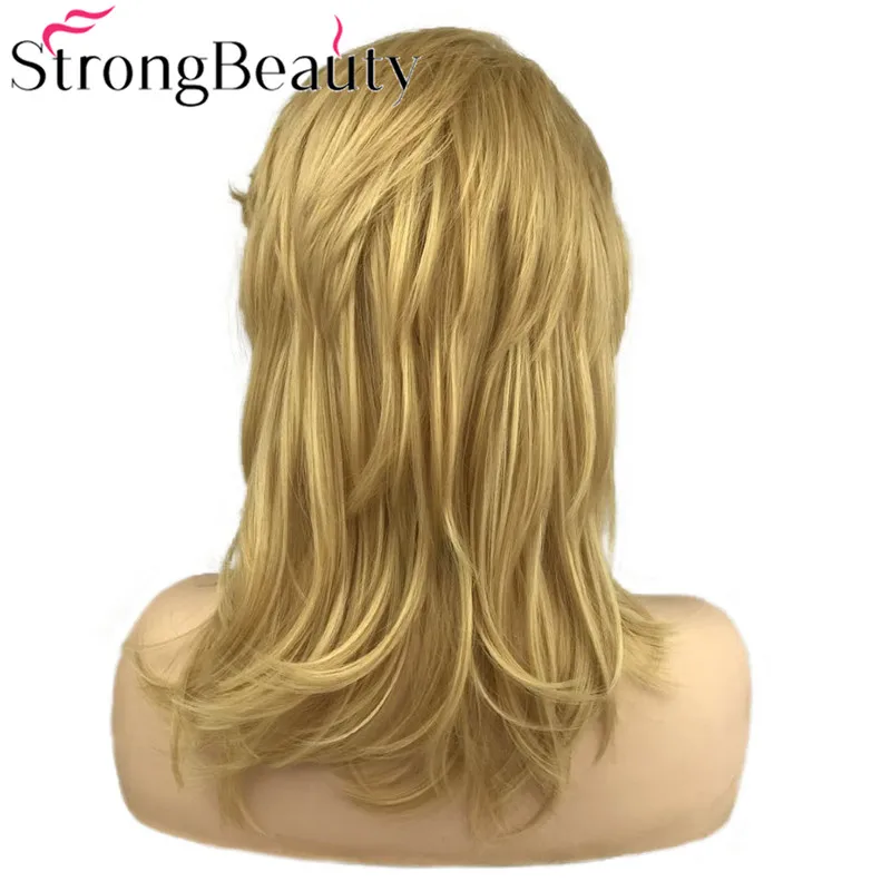 StrongBeauty парик фронта шнурка натуральный прямой синтетический средний длинный парик Желтый Золотой светловолосый парик для женщин
