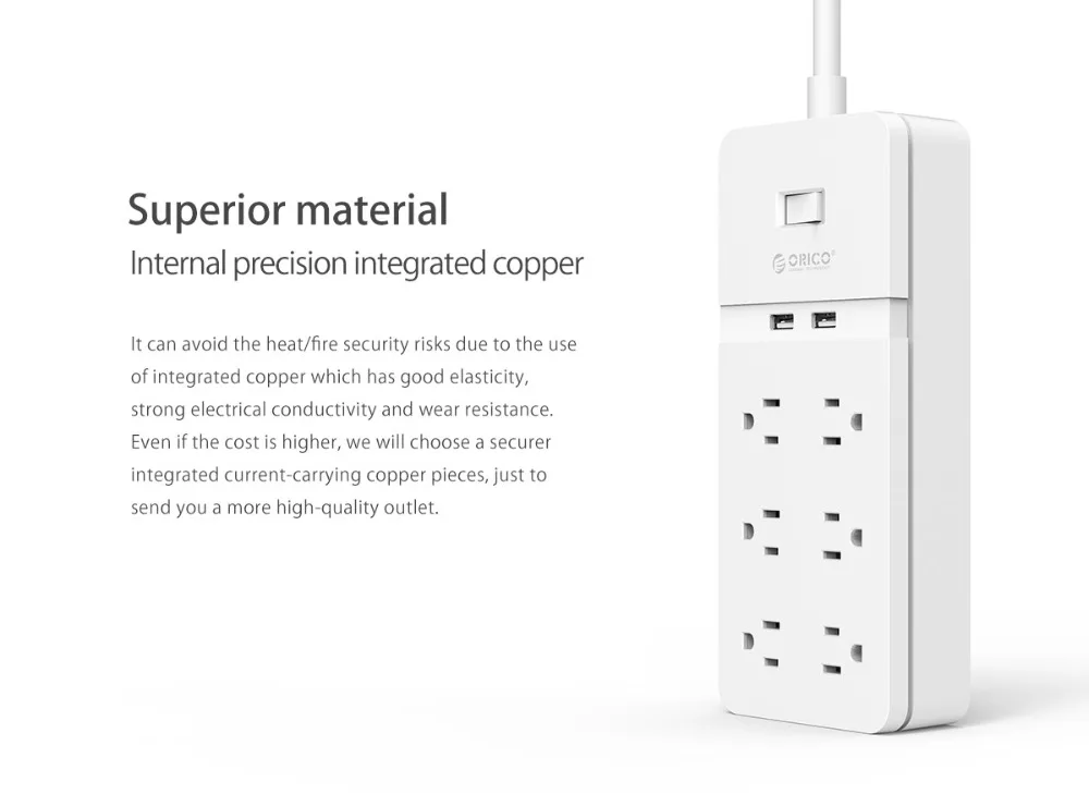 ORICO 6 сетевой фильтр с 2 usb-портами для зарядки, умная мульти-мощная полоса, адаптер, удлинитель, патч-плата, зарядное устройство