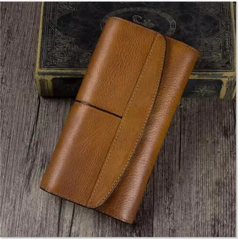 Коричневый Vintage Designer Genuine Leather Women's Clutch Purse Cow Skin Blackish Green Female Large Trifold Wallet Lady Long Card Wallet - Цвет: Коричневый