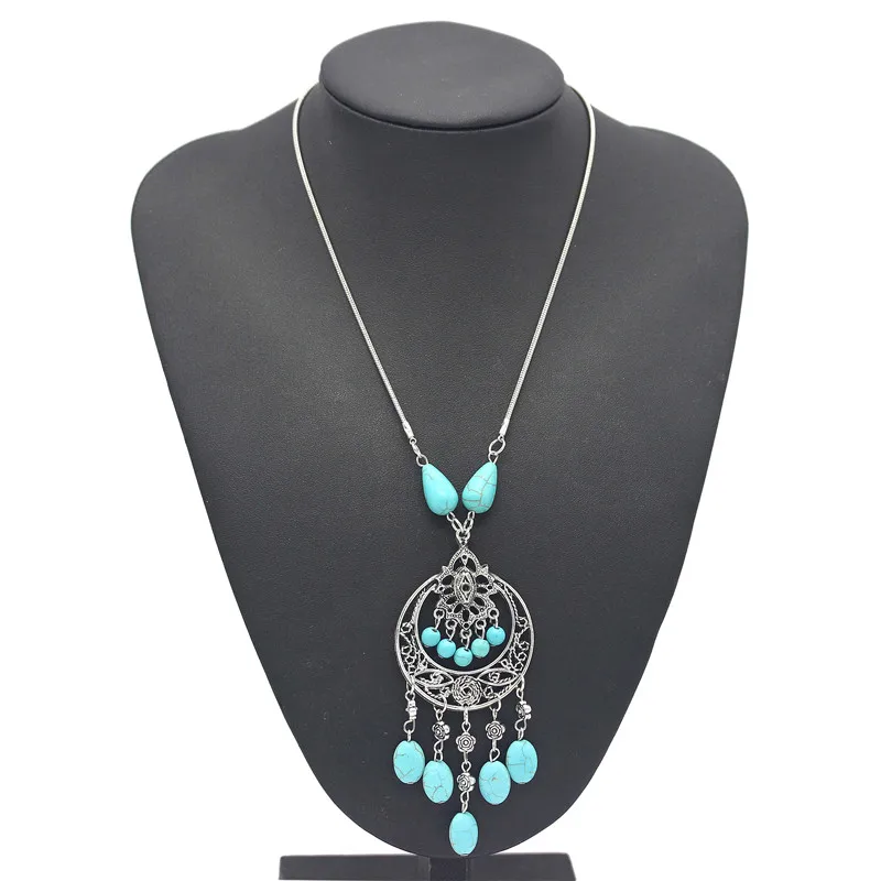 Olaru Brand Vintage Jewelry Natural Stone Bead Flower Pendant Maxi Neckalce Ethnic Long Choker Necklaces For Woman Accessories | Украшения