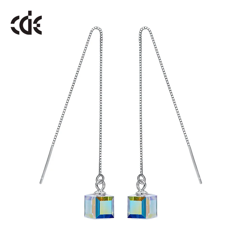 AB color CDE 925 пробы серебряные серьги украшенные кристаллами геометрические Висячие серьги для женщин ювелирные изделия из стерлингового серебра - Цвет камня: AB color