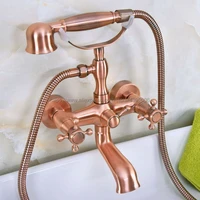 antique red copper dual handles bathtub faucet wall mounted swive spout with handshower tub mixer tap bna339