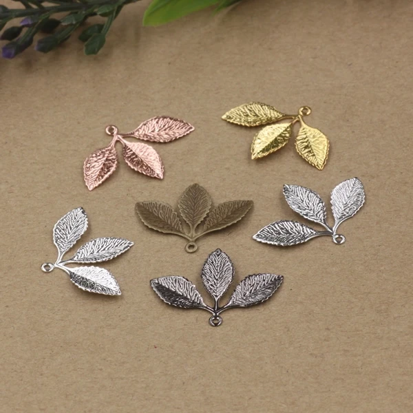 

50pcs/lot Mixed color 23*31mm Copper material Simple Leaf for Hair Charms for DIY Jewelry Findings Making Wholesale