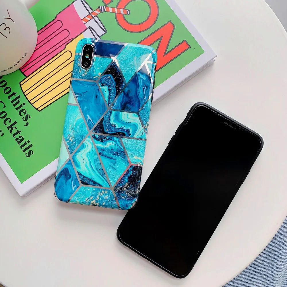Мягкий силиконовый мраморный чехол для Samsung A50 S8 S10E Синий Геометрический S9 S10 Plus A70