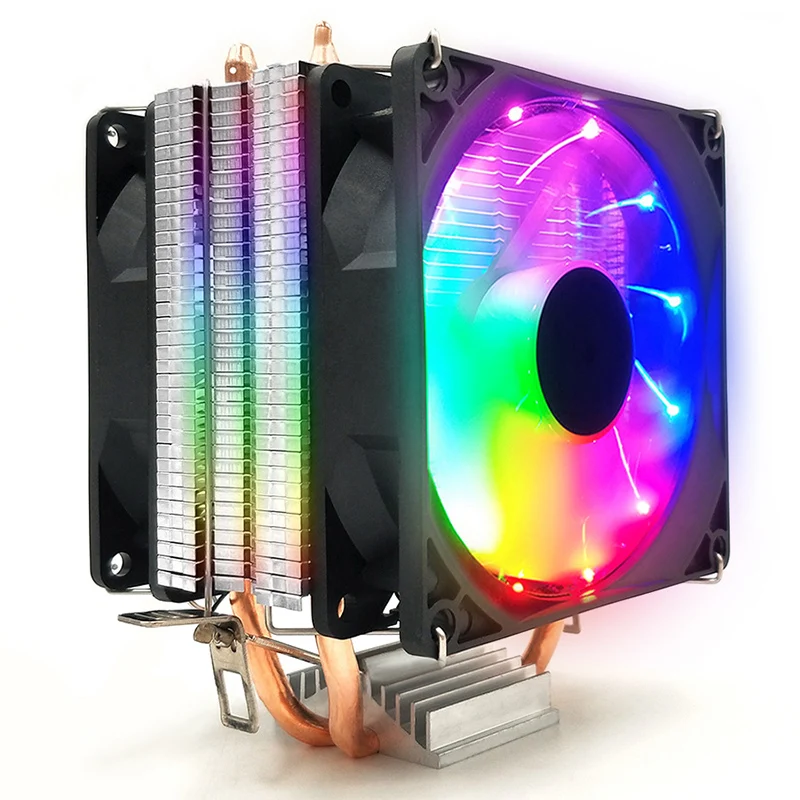 Цветной СВЕТОДИОДНЫЙ 3Pin RGB cpu охладитель радиатор 2 тепловые трубы тихий