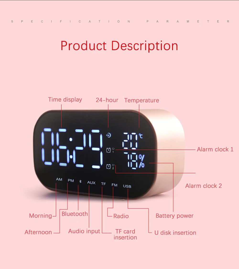 Светодиодный Будильник с fm-радио беспроводной Bluetooth динамик поддержка Aux TF для офиса спальни