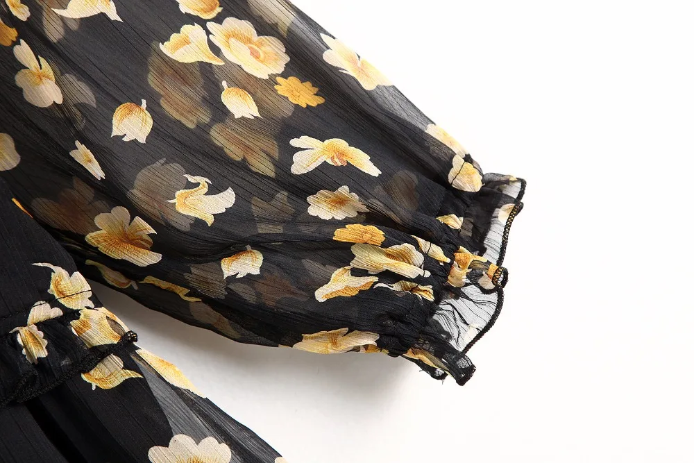 2019 v шеи оборками женские платья модные цветочные печати миди высокого качества