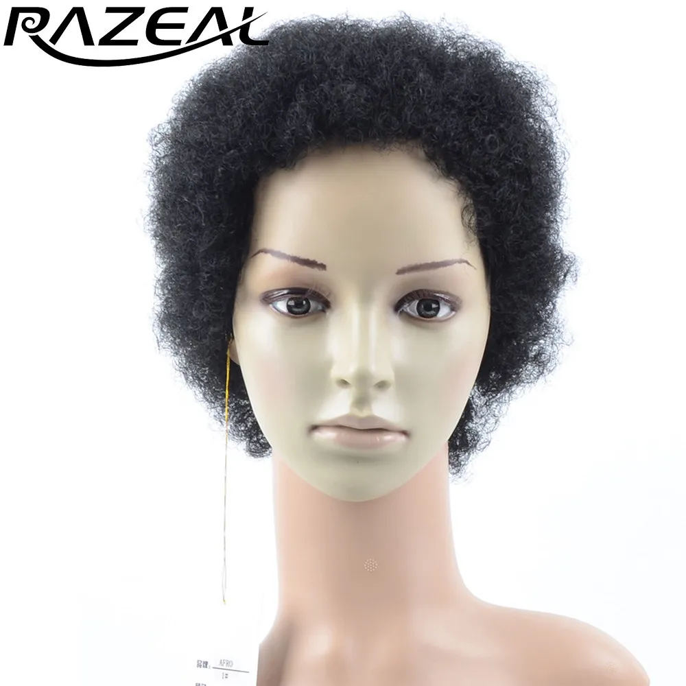 #1 Razeal 2 дюймов 100 г синтетические Короткие странный вьющиеся черный цвет афро парик пушистые парики волос высокого Температура волокно - Цвет: #1