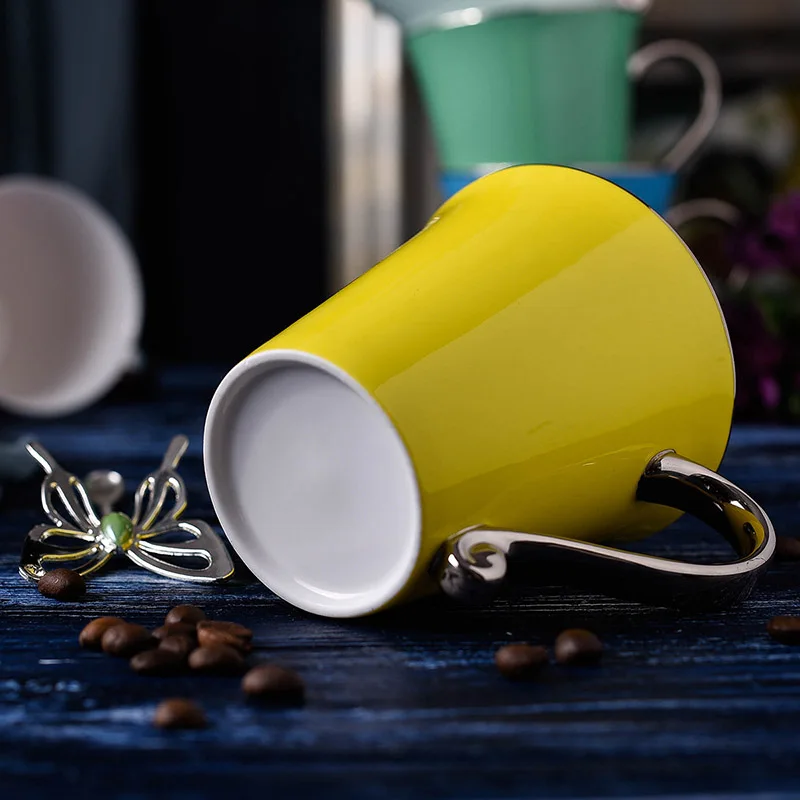 GLLead Silvering Hand Shank Ceramic Mug Simple Creative Coffee Mugs Office Tea Cup Porcelain 300ml Drinkware