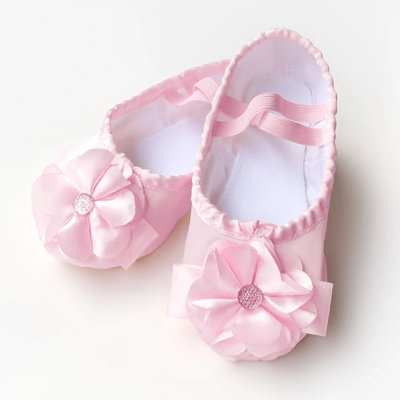 Ballet shoes pointe pink satin dance ballerina ballet flats for dancing flower upper suede sole slippers |