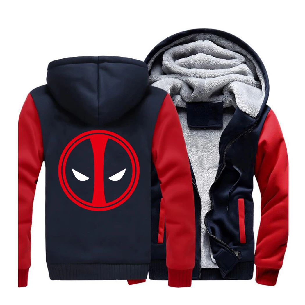Толстовка с логотипом Dead Pool, костюм Дэдпула, Мужская толстовка, зимняя флисовая Толстая спортивная одежда с капюшоном, пальто, забавные куртки - Цвет: red dark blue