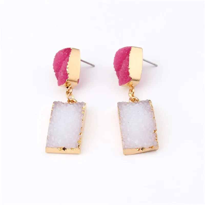 Dayoff богема смолы Прямоугольник падения женские украшения серьги подарок золотой