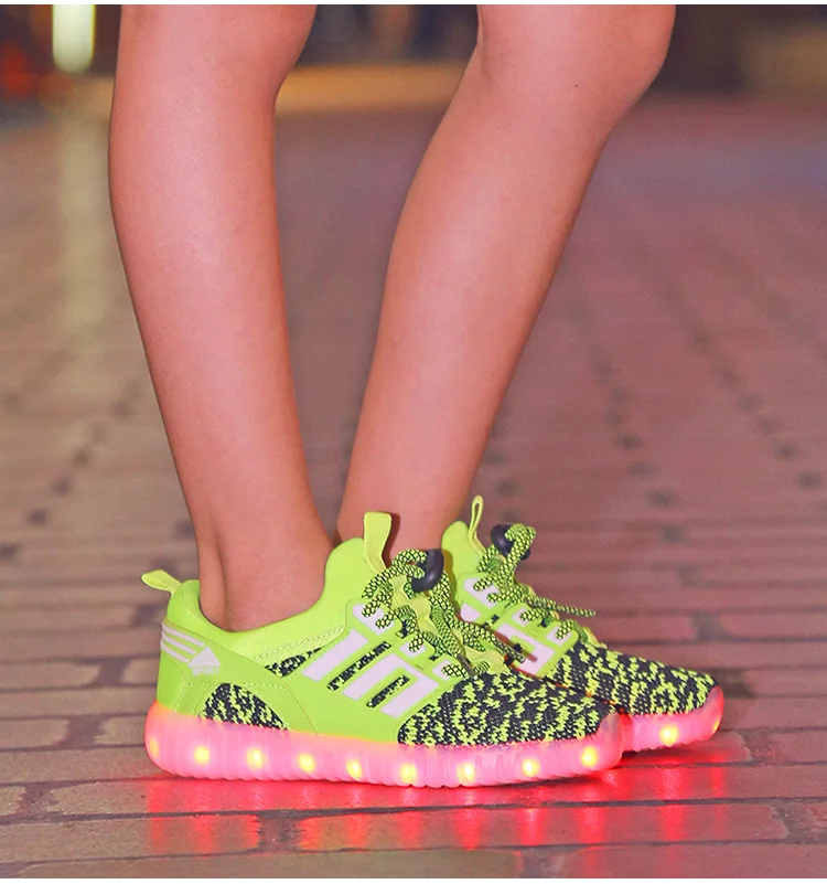 7ipupas Blue Canvas Kids Led Shoe With Usb Charging Glowing Sneakers 11 Color Soles Led Luminous Sneakers Light Up Children Shoe