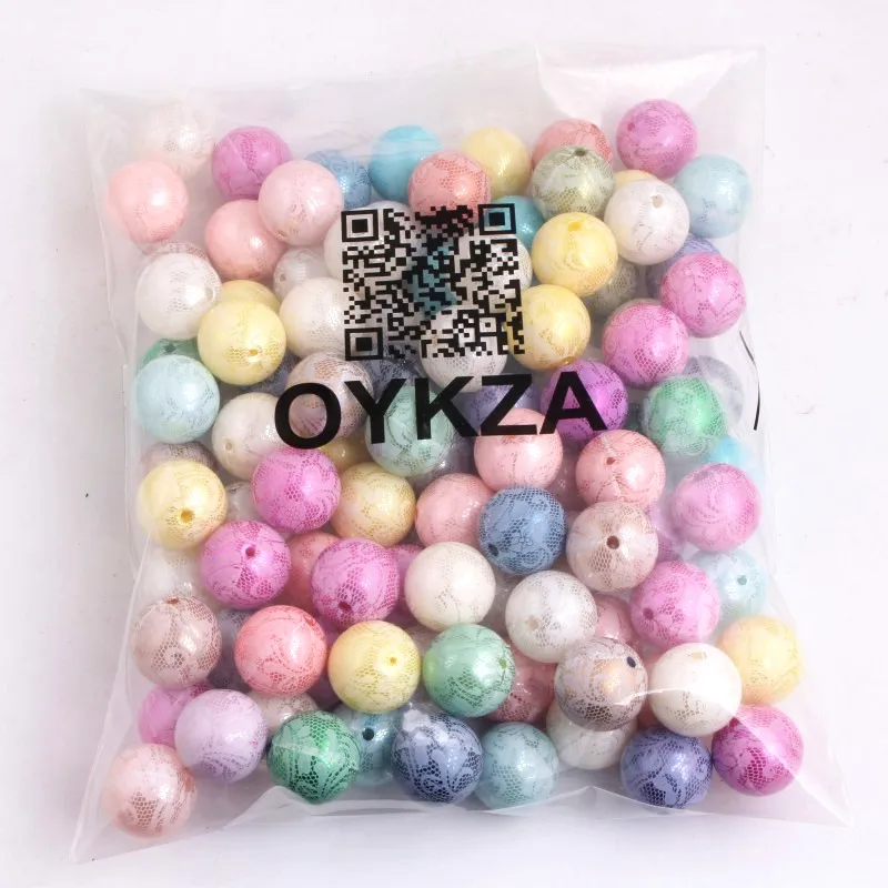 OYKZA 20mm Chunky Acrylic Imitation Pearl Print Lace Beads for Girls Beaded Necklace Jewelry 100pcs a lot | Украшения и
