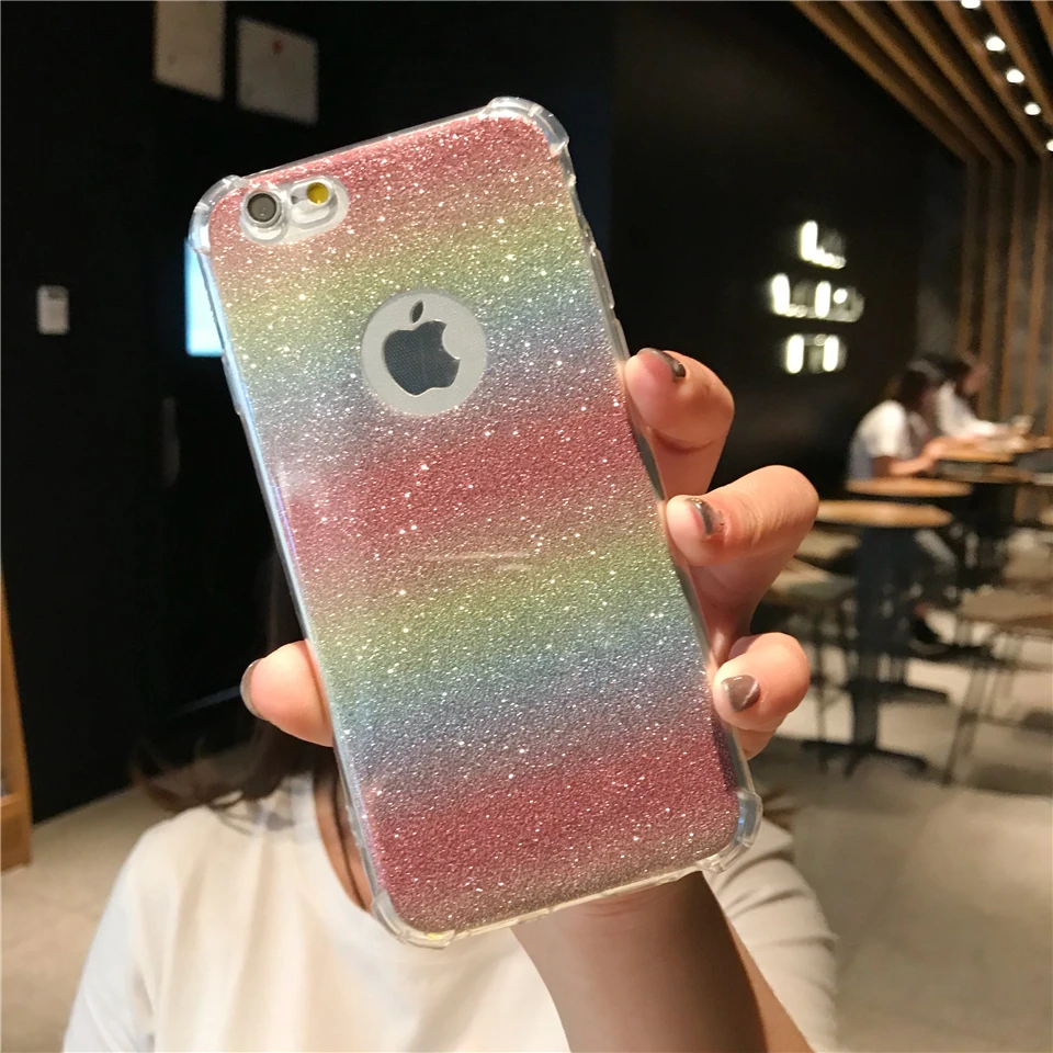 Противоударный блестящий чехол 2 в 1 Rainbow для iPhone 6s 6 SE 7 8 Plus X XR XS MAX TPU Meizu 15 Lite M5 M6 Note M5S