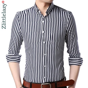 Мужские дизайнерские рубашки в полоску с длинным рукавом 2020, облегающие винтажные модные мужские рубашки, мужская рубашка, трикотажная повседневная одежда 36524