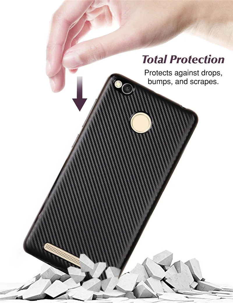 WolfRule Xiaomi Redmi 3s Case 3 Cover Luxury Full Protection Carbon Fiber Brushed TPU For Phone Shell |