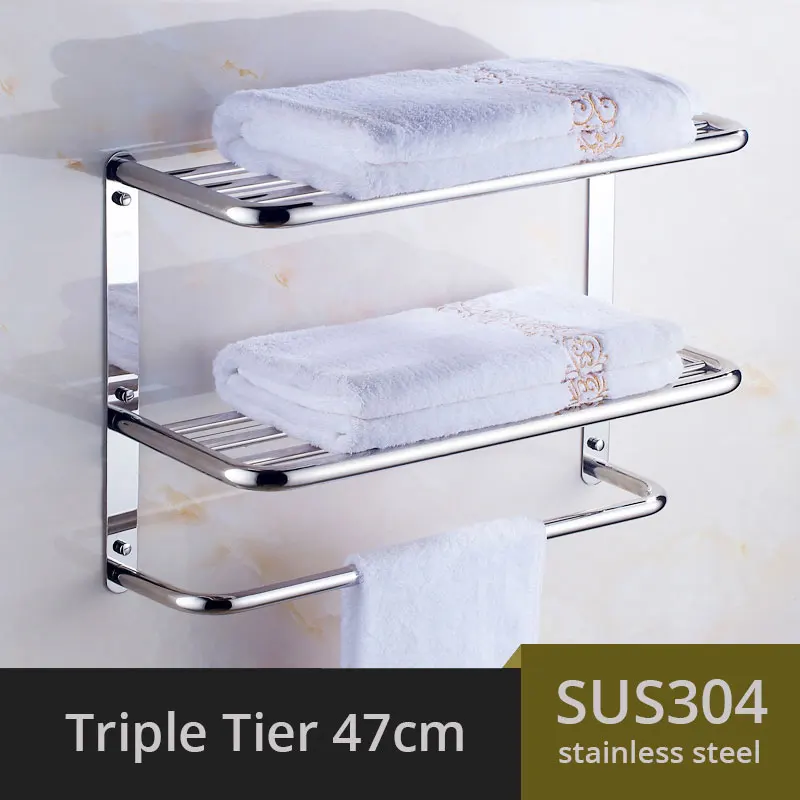 Triple Tier 47CM Meifuju sus304 Нержавеющая сталь Ванная комната Полотенца стойки один двойной тройной Вешалки для полотенец простой Стиль Полотенца полки Ванная комната полки mfj70 - Цвет: Triple Tier 47CM