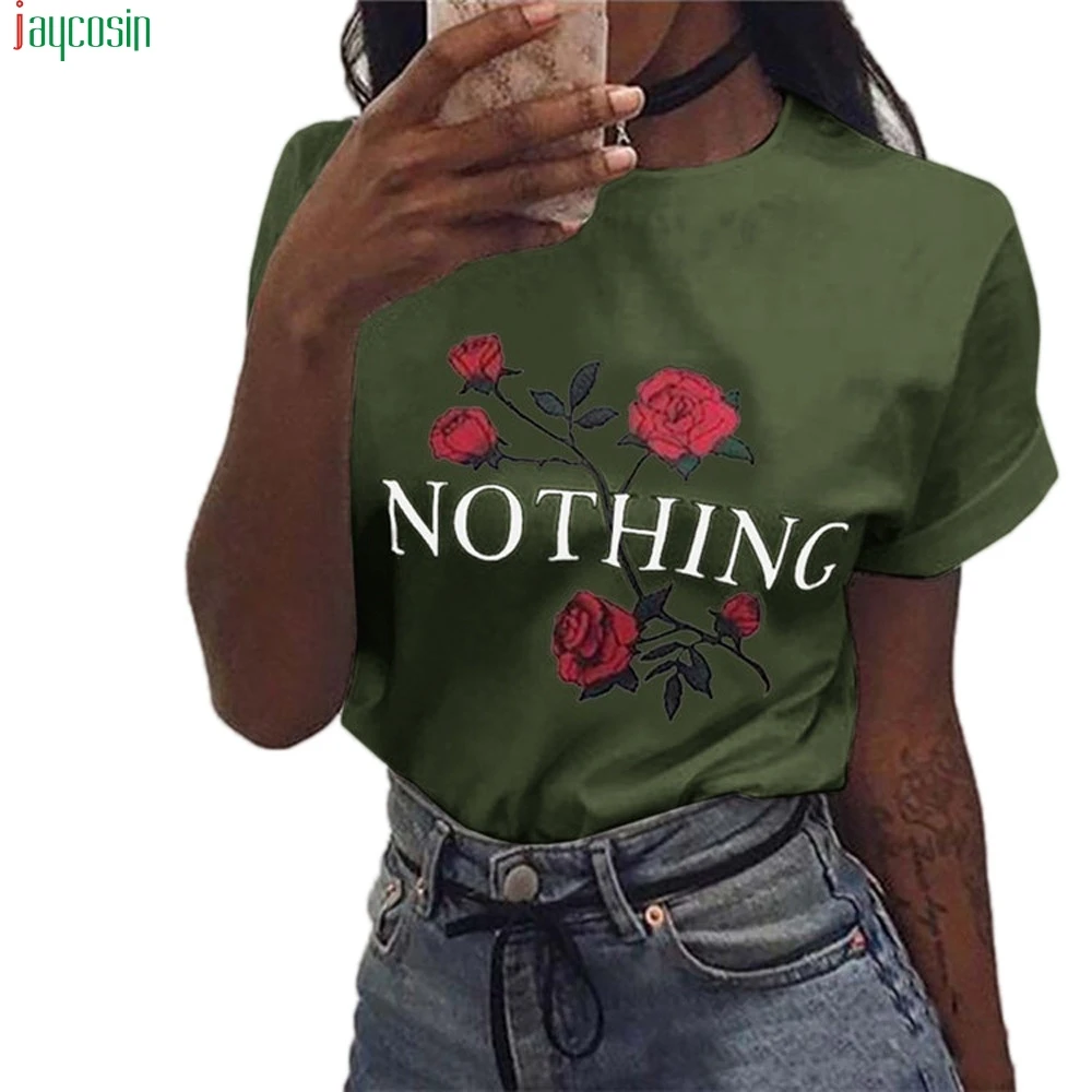 JAYCOSIN Harajuku стильная женская футболка s 2019 Nothing Rose с круглым вырезом летняя