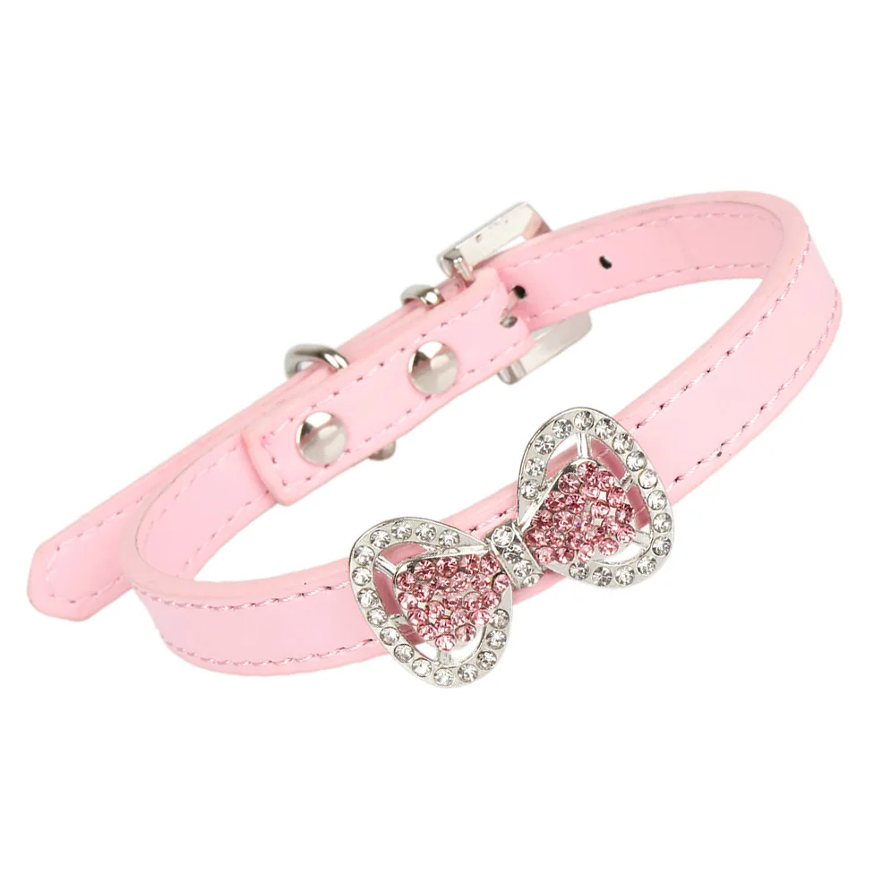 Ошейники для кошек милое кожаное ожерелье из искусственной кожи с кристаллами и